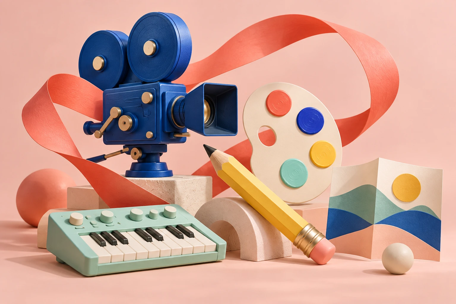 カメラ・絵の具・鍵盤が並ぶ創作のアトリエ
