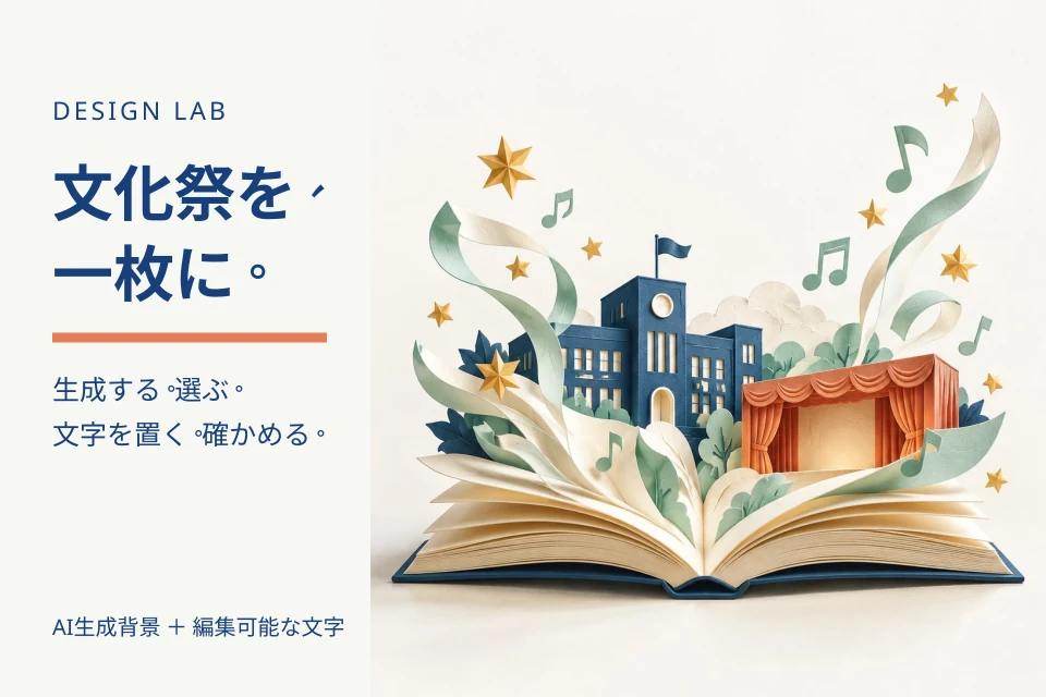 AIと文化祭ポスターをつくる：背景・文字・検証を分けるの内容を表す編集図解